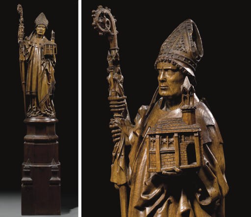 FIGURE D'EVEQUE EN CHENE SCULPTE