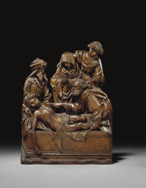 RELIEF EN CHENE SCULPTE REPRESENTANT LA MISE AU TOMBEAU