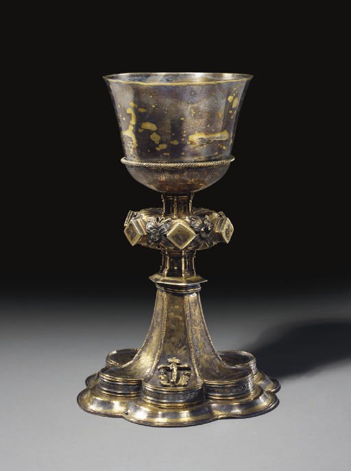 CALICE EN CUIVRE ARGENTE ET DORE