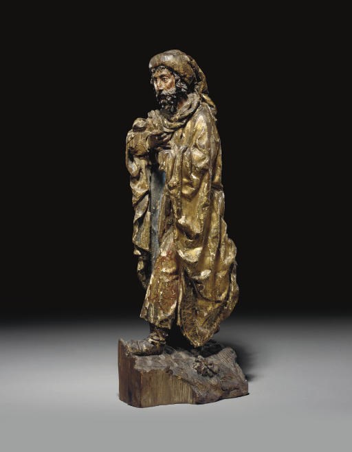 FIGURE DE ROI MAGE EN BOIS SCULPTE DORE ET PEINT POLYCHROME