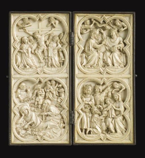 DIPTYQUE EN IVOIRE SCULPTE REPRESENTANT DES SCENES RELIGIEUSES