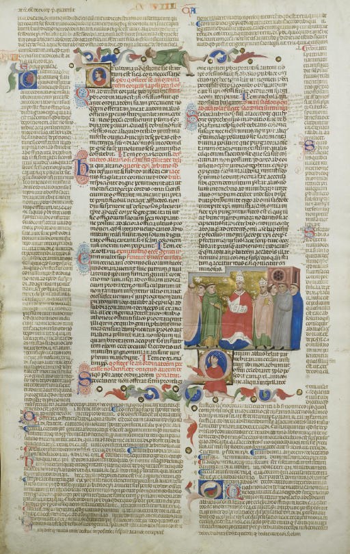 GRATIEN. Decretum, avec la Glossa ordinaria de Bartholomée de Brescia (+1258), en latin, manuscrit enluminé sur vélin.