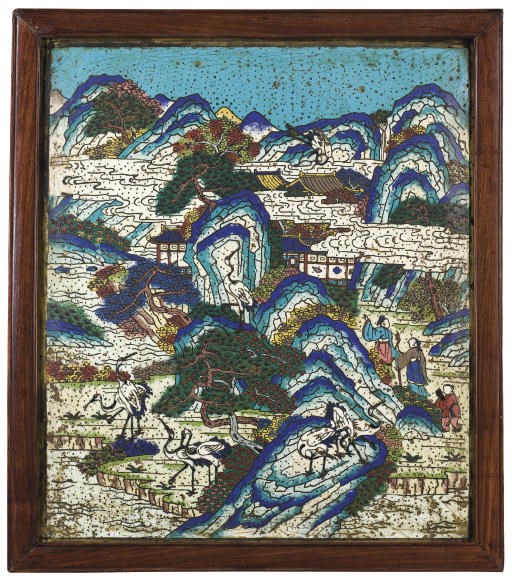 ECRAN EN BRONZE ET EMAUX CLOISONNES