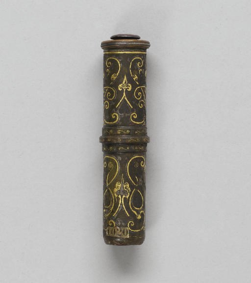 EMBOUT D'ELEMENT DE CHARIOT EN BRONZE INCRUSTE D'OR ET D'ARGENT
