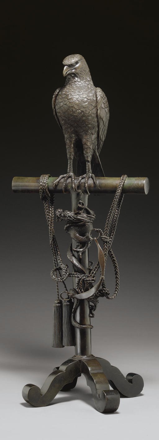 A Bronze Model of a Tethered Hawk Incense Burner