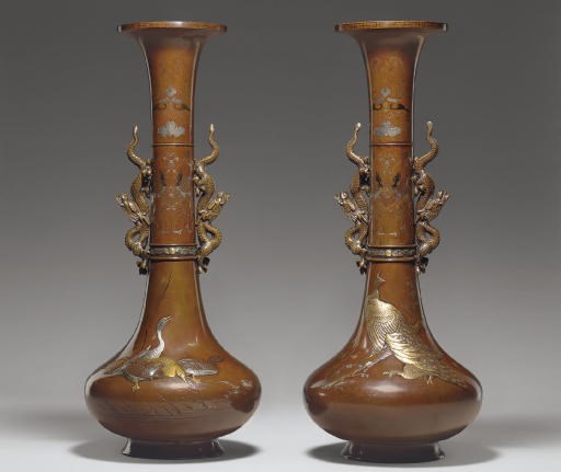 A Pair of Bronze Trumpet Vases