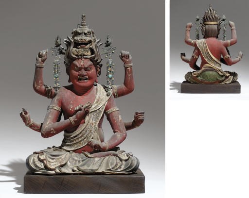 A Wood Figure Of Aizen Myo-o (Ragaraja)
