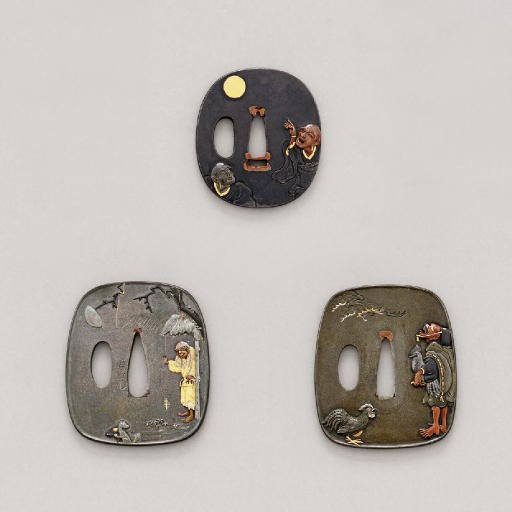 An Ichinomiya School Tsuba and Two Kinko (Mixed-metal) Tsuba