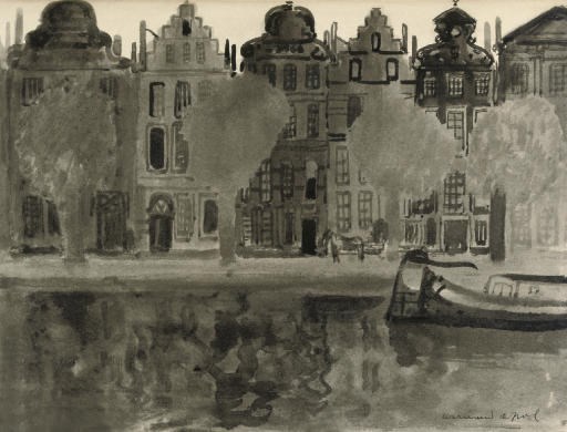 VERLAINE, Paul (1844-96).  Quinze Jours en Hollande.  Lettres à un Ami. The Hague: Maison Blok, [c.1897]. 4° (215 x 170mm). Half title, etched portrait of the author by Philippe Zilcken (some staining mainly at margins of text). Later mustard-yellow morocco gilt by R. Laurent, top edges gilt, others uncut, slipcase, original pink wrappers bound in. WITH 10 ORIGINAL FULL-PAGE PEN, INK AND WASH DRAWINGS BY ARMAND APOL, EACH SIGNED, BOUND AT THE END AND 7 ORIGINAL DRAWINGS IN THE TEXT. Armand Adrien Marie Apol (1879-1950), Belgian artist, highly influenced by the Fauves. He was particularly renowned for his riverside and canal scenes. The book is indistinctly inscribed and signed by him and dated 5 April 1930. See Benezit.