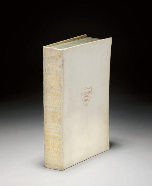 BOOTH, Charles (1840-1916) and others.  Life and Labour of the People in London. London: Macmillan, 1902. 18 volumes, 8°. Half titles, tables, 5 folding coloured lithographed maps contained in separate wallet. Original vellum lettered and decorated in gilt, uncut (some light staining and rubbing with occasional localised loss of gilt).	 (18)