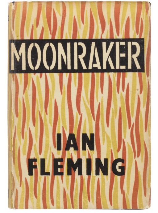 FLEMING, Ian (1908-64).  Moonraker. London: Jonathan Cape, 1955. 8°. Half title. Original black cloth lettered in silver, dust-jacket by Kenneth Lewis after a design by the author (jacket with some minor chipping to head of backstrip, corners a little rubbed, some light browning to edges). Provenance: "Read Feb. 1956 - exciting impossible story" (inscription on front pastedown). FIRST EDITION.