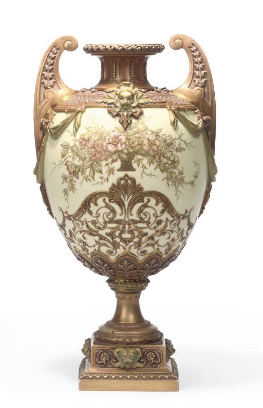 A LARGE ROYAL WORCESTER TWO-HANDLED VASE