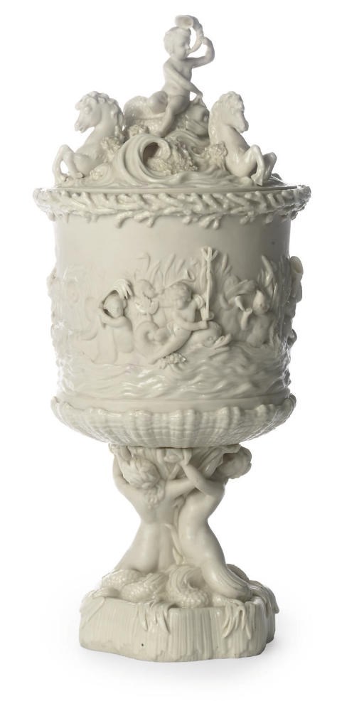 A BELLEEK PRINCE OF WALES ICE-PAIL AND COVER