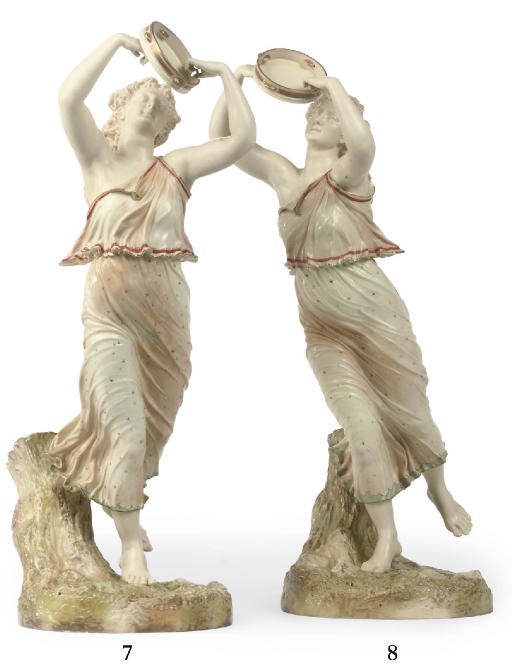 A ROYAL WORCESTER BLUSH-IVORY-GROUND FIGURE OF A GRECIAN DANCER