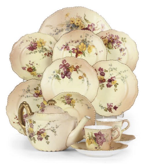 A ROYAL WORCESTER BLUSH-IVORY-GROUND COMPOSITE PART TEA-SERVICE