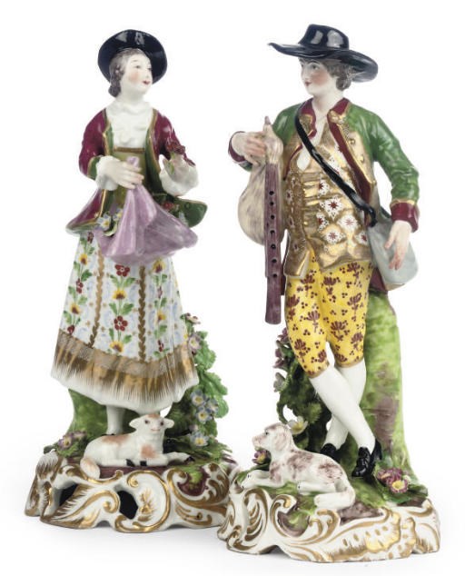 A PAIR OF SAMSON FIGURES OF A SHEPHERD AND COMPANION