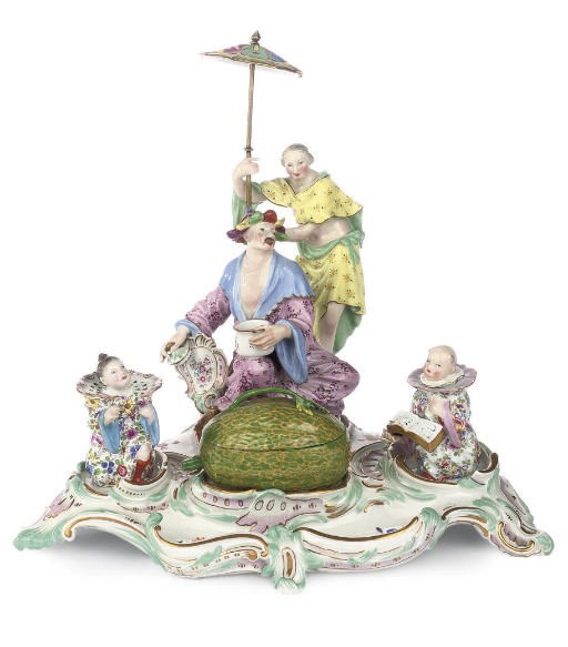 A MEISSEN CHINOISERIE FIGURAL INKSTAND