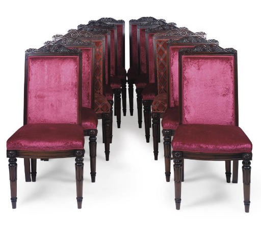 A SET OF TWELVE MAHOGANY DINING CHAIRS