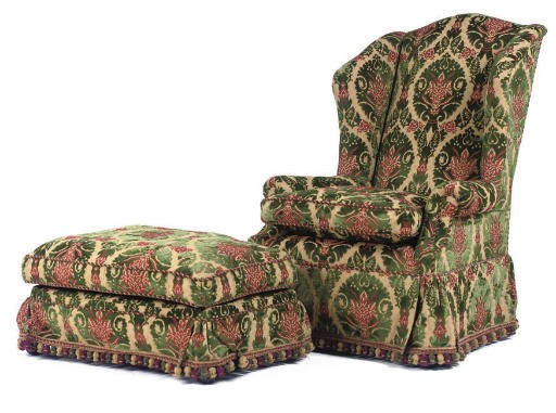 A GEORGE SMITH WING ARMCHAIR AND MATCHING STOOL