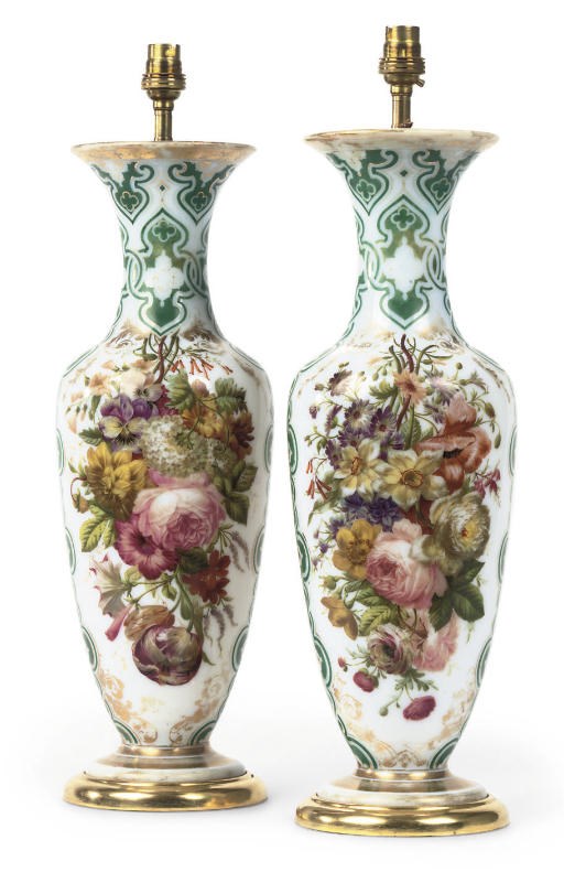 A PAIR OF LATE VICTORIAN OPALINE VASES