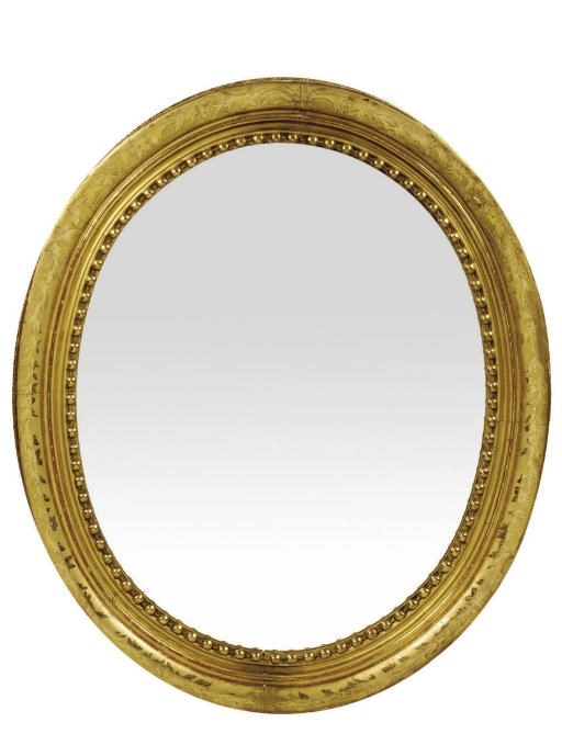 A MID VICTORIAN GILTWOOD OVAL MIRROR