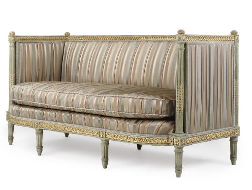 A FRENCH GREEN PAINTED AND PARCEL GILT CANAPE