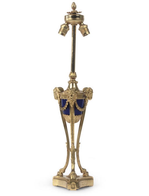A GILT BRONZE AND BLUE PORCELAIN TABLE LAMP