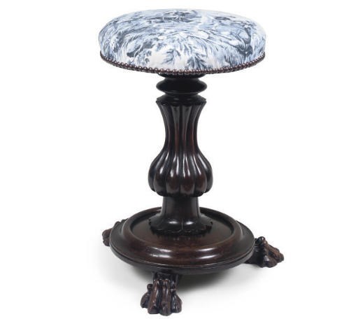 AN EARLY VICTORIAN MAHOGANY ADJUSTABLE PIANO STOOL