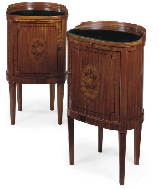 A PAIR OF HUNGARIAN FRUITWOOD AND MARQUETRY BEDSIDE CABINETS