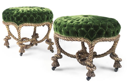 A PAIR OF GILTWOOD ROPETWIST STOOLS