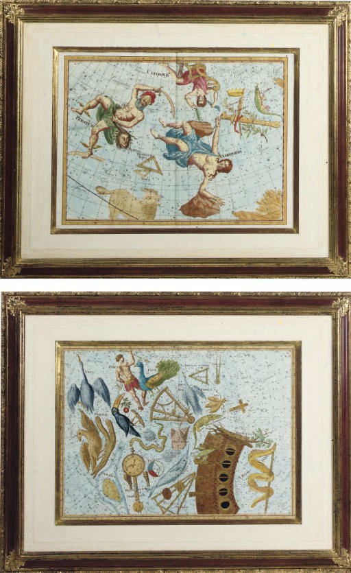 A PAIR OF HAND COLOURED ENGRAVINGS OF CELESTIAL MAPS