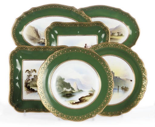 A SPODE GREEN-GROUND TOPOGRAPHICAL PART DESSERT-SERVICE