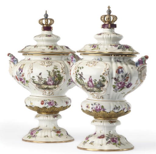 A PAIR OF CONTINENTAL PORCELAIN VASES, A JUG, A DERBY SOUP-PLATE AND A MINTON POTTERY MEAT-DISH