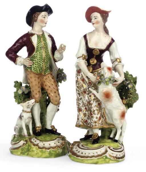 A PAIR OF SAMSON FIGURES OF SHEPHERD ANS SHEPHERDESS