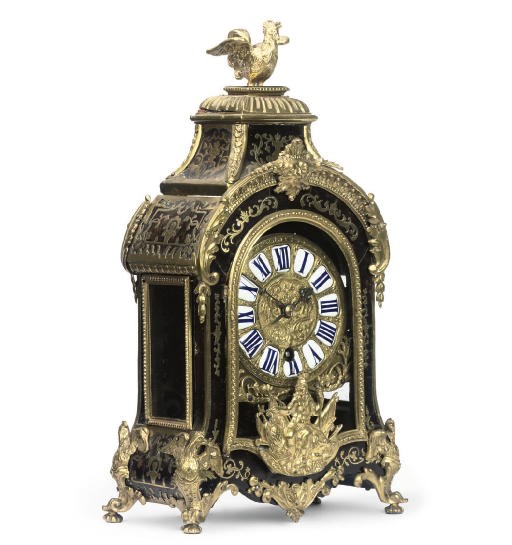 A Louis XV boulle tortoiseshell and ormolu-mounted striking bracket clock