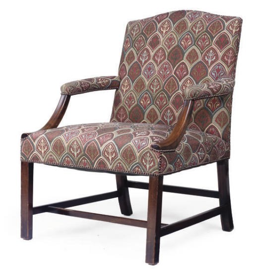 AN EDWARDIAN MAHOGANY GAINSBOROUGH ARMCHAIR