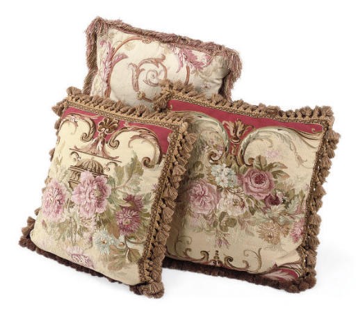A PAIR OF AUBUSSON FRAGMENT CUSHIONS