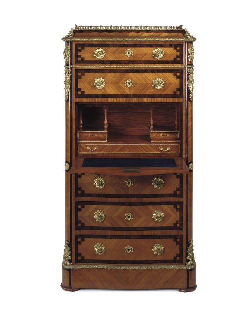 A FRENCH GILT-METAL MOUNTED TULIPWOOD AND KINGWOOD ESCRITOIRE