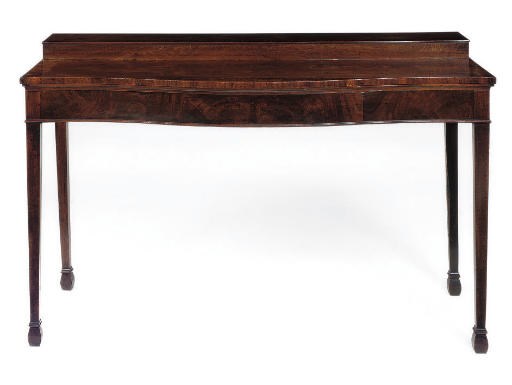 A GEORGE III MAHOGANY SERPENTINE SERVING TABLE