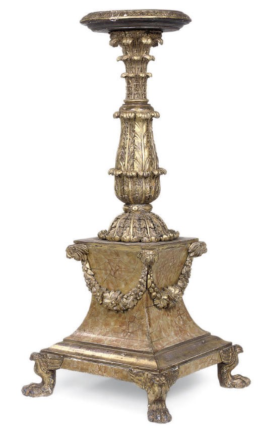 A GEORGE IV GILTWOOD AND PAINTED TORCHERE