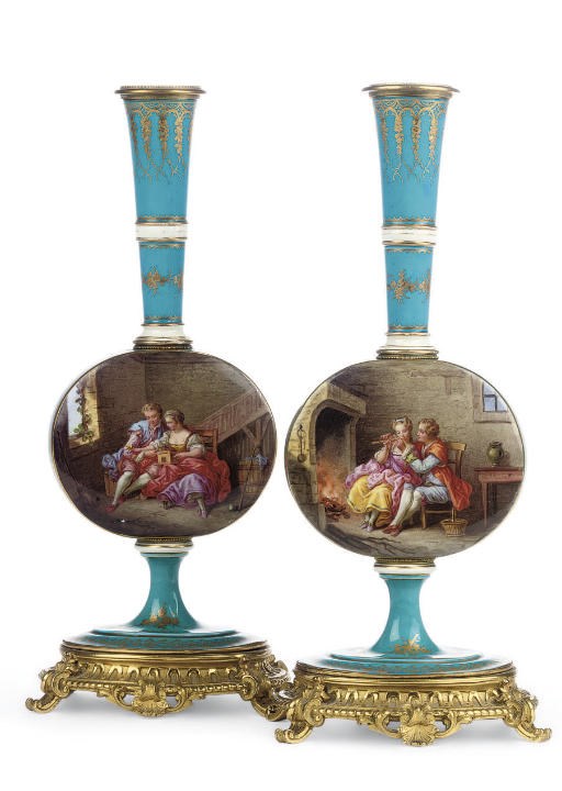 A PAIR OF GILT-METAL-MOUNTED TURQUOISE-GROUND VASES