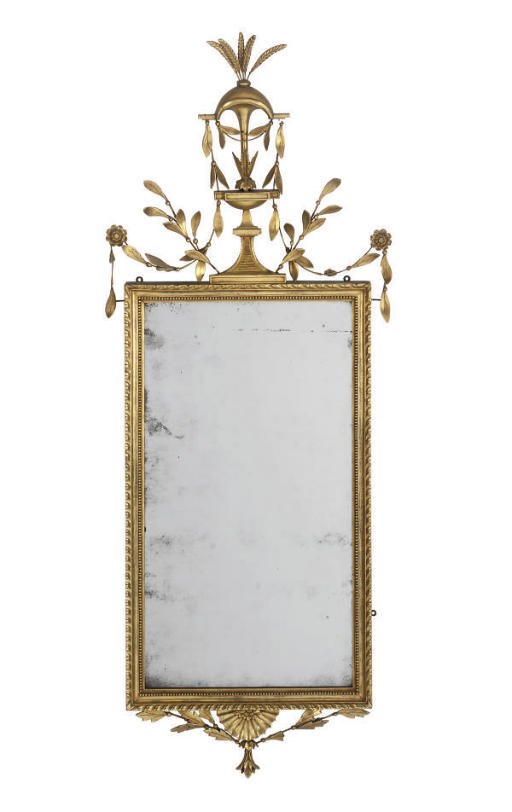 A GILTWOOD AND COMPOSITION RECTANGULAR PIER GLASS