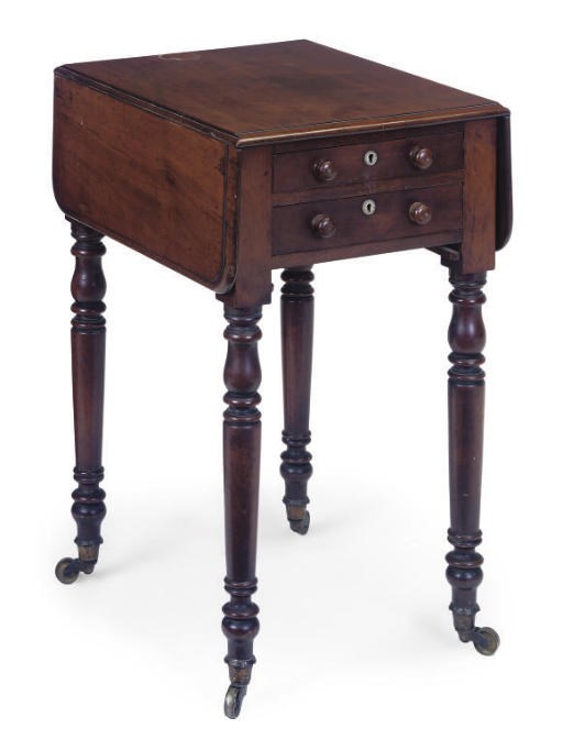 AN EARLY VICTORIAN TWIN FLAP WORK TABLE