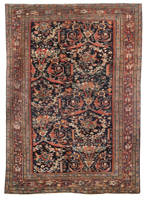 An antique Feraghan carpet & Indian silk pictorial rug