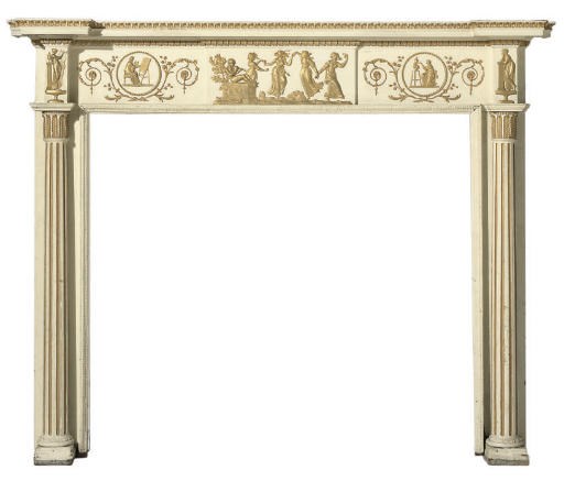 A GEORGE III PAINTED AND GILTWOOD CHIMNEYPIECE