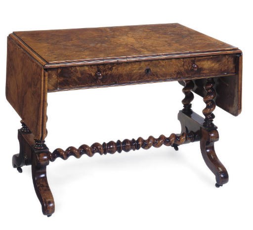 A GERMAN BURR WALNUT SOFA TABLE