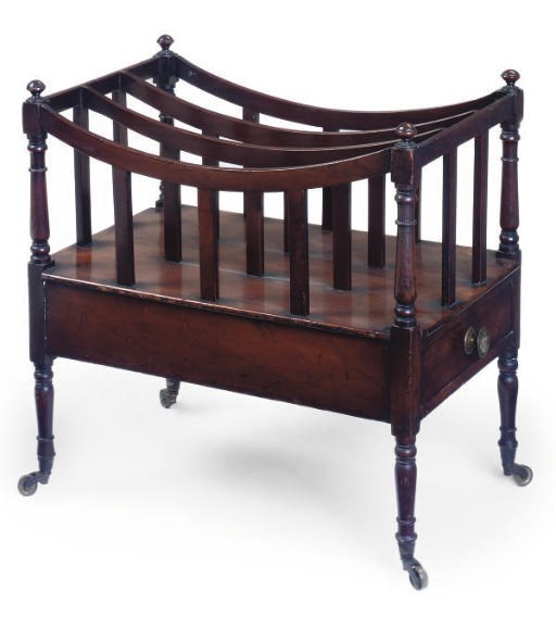 A REGENCY MAHOGANY THREE DIVISION CANTERBURY