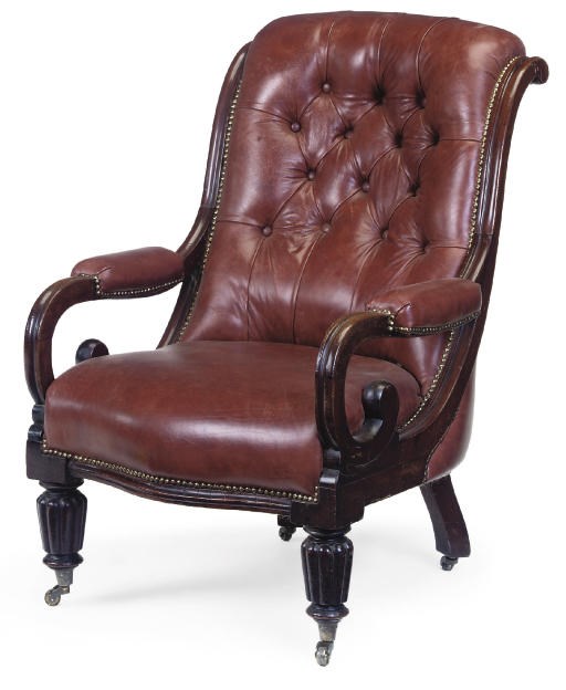 A WILLIAM IV MAHOGANY BUTTONDOWN ARMCHAIR