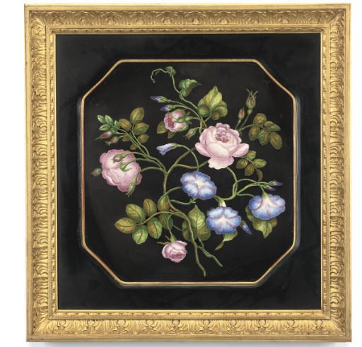 AN ITALIAN MICRO-MOSAIC INLAID BLACK MARBLE PLAQUE