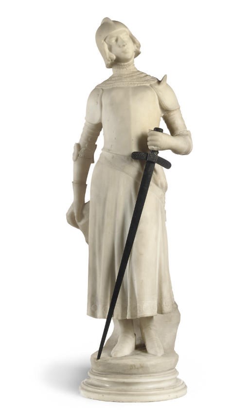 AN ITALIAN CARVED MARBLE FIGURE OF JOAN OF ARC